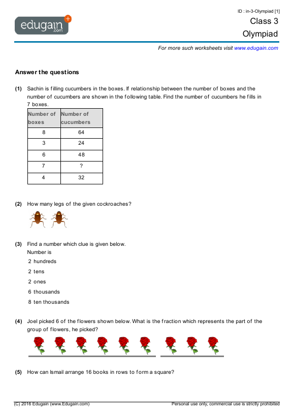 Grade 3 Mathematics Olympiad Preparation Online Practice Questions Tests Worksheets