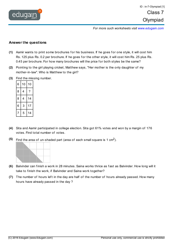 Maths Olympiad Worksheets For Class 1 Pdf